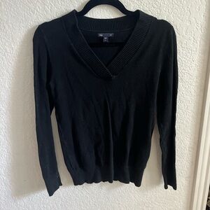 GAP Black V-Neck Sweater with Ribbed Trim